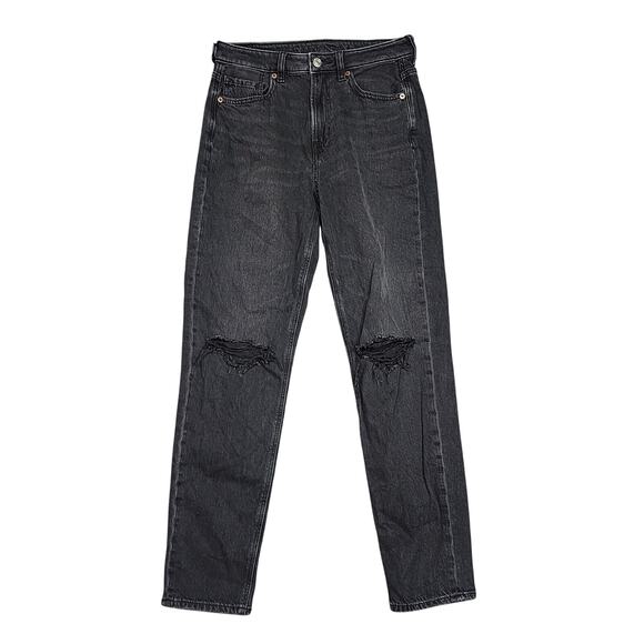 American Eagle Mom Jeans Strigid High Rise Sz 4 Regular Ripped Distressed Black - Picture 1 of 11